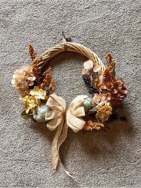 Handmade Rustic Autumn Wreath with Gold Bow